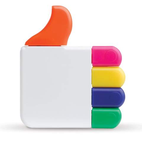 Surligneur en forme de 'like/j'aime'. Une couleur différente par doigt. Les différents doigts peuvent être utilisés indépendamment les uns des autres. Les surligneurs vous aident à mettre en valeur les éléments importants d'un texte.