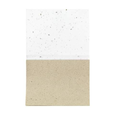 WoW! Bloc-notes avec couverture souple en papier graine et 50 notes autocollantes en papier herbe. Ce papier est fabriqué à partir de fibres d'herbe (jusqu'à 40% de teneur) et fibres de bois. Tout comme les notes autocollantes jaunes traditionnelles, les feuillets de ce bloc-notes servent à annoter et coller des pense-bêtes. Lorsque vous avez utilisé les 50 feuillets de papier, vous pouvez planter la couverture en papier semencé du bloc-notes dans de la terre. Après avoir arrosé les semences, les graines germeront et le papier se transformera en fleurs. Le mélange de fleurs se compose de : Matricaria chamomilla, Matthiola, Bellis perennis. Fabriqué en Europe.
