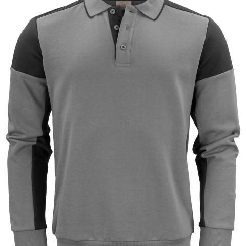 Bicolor sweatshirt met polokraag met contrasterende tipping. Contrasterend neklint. 2x2 rib met elastaan aan de boord onderaan en aan de manchetten. Uitscheurbaar neklabel en afzonderlijk geweven maatlabel. Aan de binnenzijde van de linkerzijnaad werd een zakje voorzien voor het innaaien van een waschip. Oeko-Tex 100 gecertificeerd. Dit artikel is verpakt in een composteerbare polybag.