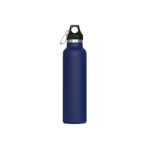 Double walled vacuum insulated drinking bottle. The 100% leak-proof bottle is packed in a gift box. The bottle keeps the drink inside at the right temperature longer, thanks to the vacuum in between the walls. Drinks will stay warm for up to 12 hours and/or cold up to 24 hours. The bottle contains a powder coating for a more premium surface.