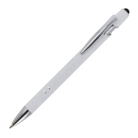 Stylo à bille en aluminium avec finition élégante au toucher doux et stylet. Clip en métal solide. Couleur d'écriture : bleu.