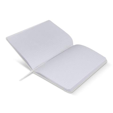 Klassiek PU notitieboek met bijpassende elastische band en lint. 96 vellen wit FSC-papier met puntraster.