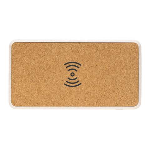 8000 mAh draadloze powerbank met 5W draadloze oplader bovenop. De bovenzijde is gemaakt van natuurlijke kurk en de behuizing is gemaakt van 35% tarwestro gemengd met ABS. Input zowel mogelijk via micro-USB als type C. Als deze volledig is opgeladen, krijgt u voldoende energie om uw mobiele telefoon tot vier keer op te laden. De powerbank bevat een duurzame grade A lithium-polymeerbatterij van 8.000 mAh. De Led lampjes geven het resterende energieniveau aan, zodat u altijd weet wanneer u moet opladen. Draadloos opladen compatibel met alle QI-compatibele apparaten zoals de nieuwste generatie Android, iPhone 8, 8S en X. Micro-ingang 5V / 2A Type-C-ingang 5V / 2A USB-uitgang 5V / 2,1A. Draadloze uitgang 5W 5V / 1A. Artikel en accessoires 100% PVC-vrij.<br /><br />WirelessCharging: true<br />PowerbankCapacity: 8000<br />PVC free: true