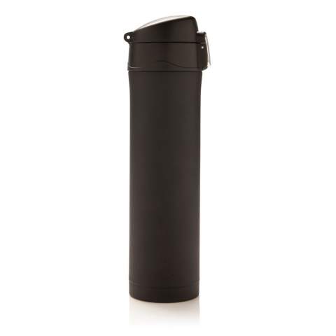 This great double wall stainless steel vacuum flask keeps your drink warm for up to 5 hours or cool for up to 15 hours. The lid is lockable and therefore avoids any risk of leaking or spilling. The lid is easy to keep clean for optimal hygiene and is dishwasher safe. The unique design of the flask allows you to drink conveniently and safely with one hand directly from the flask. The size of the flask is suitable to place in any car drink holder. Made with RCS (Recycled Claim Standard) certified recycled materials. RCS certification ensures a completely certified supply chain of the recycled materials. Total recycled content: 76% based on total item weight. BPA free. Capacity 450ml. Including FSC®-certified kraft packaging.<br /><br />HoursHot: 5<br />HoursCold: 15