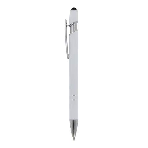 Stylo à bille en aluminium avec finition élégante au toucher doux et stylet. Clip en métal solide. Couleur d'écriture : bleu.