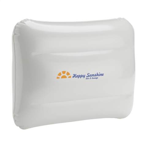 Inflatable PVC pillow with safety valve.