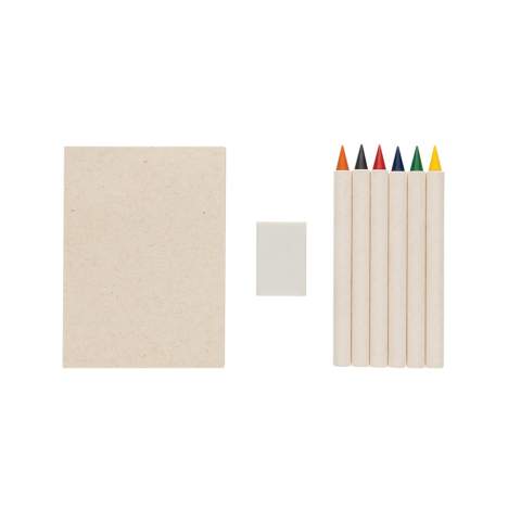 Le set de 6pcs crayons de couleur Infinity Micki avec bloc-notes est parfait pour tous vos projets créatifs. Ce set comprend six couleurs vibrantes : rouge, jaune, bleu, vert, orange et noir, chacune d'une longueur de 9 cm. Les crayons sont fabriqués à partir de carton de lait recyclé certifié GRS à 69 % et sont dotés d'une pointe en graphite lisse pour faciliter le coloriage. Le set comprend également un bloc-notes de 50 feuilles, parfait pour dessiner ou noter des idées. Les crayons sont présentés dans un emballage kraft FSC® orné d'une charmante illustration, ce qui ajoute une touche agréable. Les crayons de couleur traditionnels ont une durée de vie d'environ 200 mètres, mais ces crayons Infinity Tree-Free peuvent écrire jusqu'à 20 000 mètres. Ils produisent un trait lisse, sont faciles à effacer et durent plus longtemps que 100 crayons de couleur ordinaires, ce qui en fait un choix judicieux pour une créativité durable. Gomme incluse.<br /><br />NotebookFormat: Other<br />PaperRulingLayout: Pages vierges