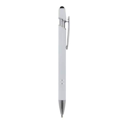 Stylo à bille en aluminium avec finition élégante au toucher doux et stylet. Clip en métal solide. Couleur d'écriture : bleu.