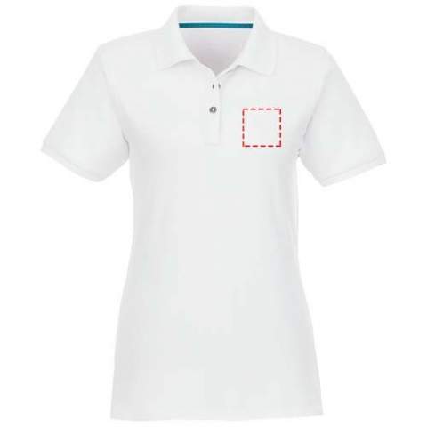 The Beryl short sleeve women's polo is made of 220 g/m² 70% GOTS certified cotton blended with 30% GRS certified recycled polyester, making it a more sustainable option suitable for a variety of occasions and activities. Adding to its sustainability, the polo features GRS certified buttons, further reducing its environmental impact. The flat knit rib cuffs add sophistication and the polo is designed with a fitted shape for a feminine look. GOTS certification ensures a 100% certified supply chain from raw material to our printing techniques, making this garment an eco-friendly choice.