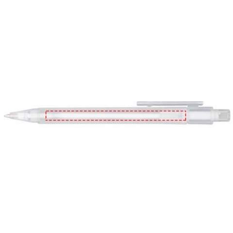 Le stylo à bille Calypso givré est doté des bandes de couleurs tendance givrées et une grande zone de marquage pour votre logo.