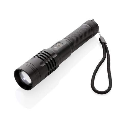 Functionality, performance and design all come together in this re-chargeable torch. The high quality aluminum alloy body fits perfectly in your hand. The premium focus light allows you to extend the light up to 2000 times. Because of its IP4 rating, it is weather proof so can easily be taken outside. The powerful bulb creates up to 1000 lumen and a beam that reaches up to 500 metres. The torch uses a re-chargable battery so no need to replace the batteries. Simply re-charge via your USB socket. The high quality bulb comes with 5 modes including SOS function. The 2000 mah battery allows a usage up to 4 hours  on a single charge.<br /><br />PowerbankCapacity: 2000<br />Lightsource: LED<br />LightsourceQty: 1