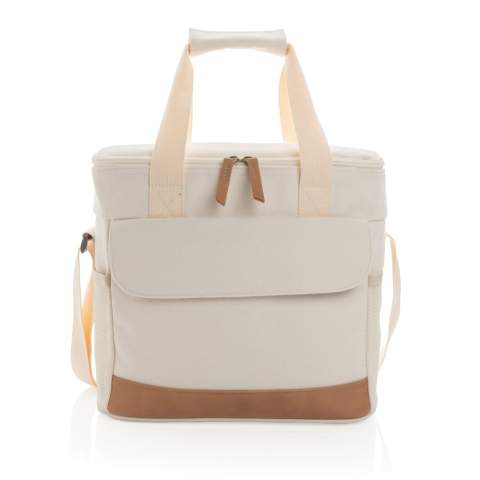 Packen Sie Ihre Lieblingsspeisen oder -getränke in diese schicke Kühltasche! Die große Kühltasche aus recyceltem Canvas bietet Platz für bis zu 20 Dosen. Mit 2 Mesh-Seitentaschen und 1 Fronttasche für zusätzlichen Stauraum sowie mit dekorativen PU-Details. Der AWARE™ Tracer validiert die tatsächliche Verwendung von recyceltem Canvas. Zudem werden 2% des Erlöses jedes verkauften Impact-Produkts werden an Water.org gespendet. Zusammensetzung 60% recycelte Baumwolle und 40% recycelter Polyester. Das Futter aus PEVA.<br /><br />PVC free: true