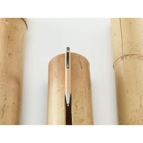 WoW! Eco-friendly, blue ink ballpoint pen with a beautiful bamboo barrel, ABS point, push button and metal clip.