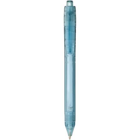 Vancouver recycled PET ballpoint pen. Ballpoint pen with click action mechanism with a transparent barrel. The barrel is made of recycled water bottles, which contributes to decreasing the amount of plastic waste.