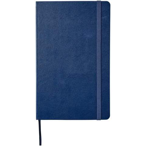 Moleskine Classic large hard cover notebook in bestselling black, plus a range of stylish vibrant colours. Features rounded corners, elasticated closure and ribbon book marker. Expandable pocket in cardboard and cloth to inside back cover. Contains 240 ivory-coloured dotted pages.