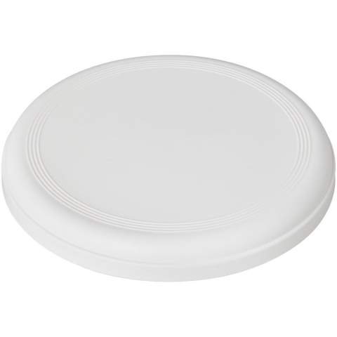 Stevige frisbee gemaakt van gerecycleerd post-consumer plastic. De frisbee heeft een gespikkelde afwerking vanwege de aard van het gerecyclede materiaal. Voldoet aan EN71. Niet geschikt voor kinderen jonger dan drie jaar.