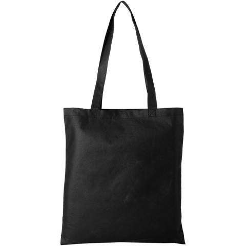 Need a good bag for any fair or conference? The Zeus large non-woven tote bag is a perfect option. Its slim design makes it an elegant model and suitable for carrying lightweight items like a notebook and a pen. The handles are 29 cm long and therefore easy to carry over the shoulder. Resistance up to 5 kg weight.
