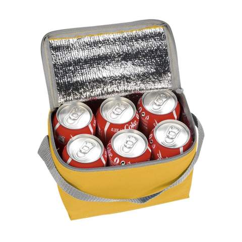 600D Polyester-Kühltasche, geeignet für 6 Getränkedosen. Mit Trageriemen.