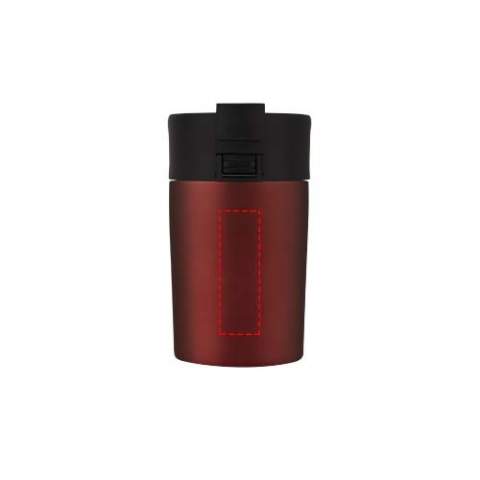 Double-walled copper vacuum insulated mini tumbler with one-hand operation lid for easy drinking while driving or multitasking. The insulated 18/8 stainless steel keeps drinks hot or cold for several hours. BPA-free, tested and approved under German Food Safe Legislation (LFGB). Tested and approved for phthalates content according to REACH regulations. The tumbler fits most coffee machines and car cup holders. Volume capacity is 180 ml. Hand wash recommended. Presented in a recycled cardboard gift box.