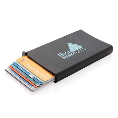 Porte-cartes en aluminium protège vos données personnelles contre les pickpockets électroniques. Il peut accueillir jusqu’à 10 cartes ou 6 cartes à relief. Glissière pratique sur le côté pour faire sortir progressivement les cartes.