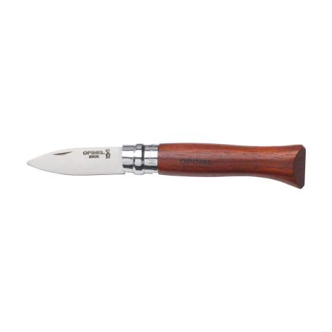 Pocket-sized oyster knife from the Opinel brand. The short, strong and pointed blade, made from stainless steel, is only sharp at the tip. Very useful for opening hollow and flat oysters. The handle is made from Padouk hardwood and is resistant to moisture. When opened, the knife has a length of 18 cm and is secured with a Virobloc® system lock. Includes a booklet with tips & tricks. Made in France. Please note local rules may apply regarding the possession and/or carrying of knives or multitools in public. Each item is individually boxed.