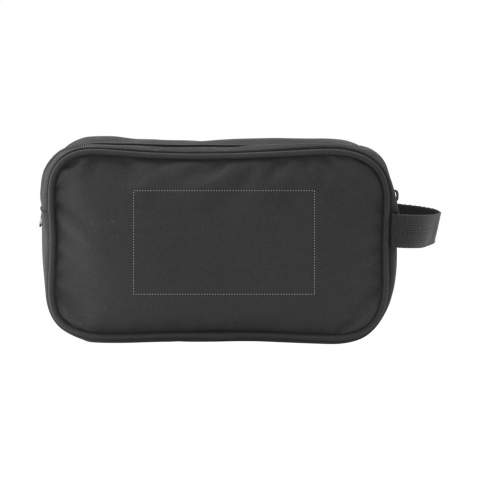 WoW! Large toiletry bag with zipper. Made from 600D RPET: recycled material made from PET bottles. With carrying strap and front pocket with zipper. The metal label on the front makes this product ideal for personalisation.