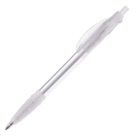 Toppoint design ball pen with rubber grip, made in Germany. This pen has a blue writing X20 refill for 2.5km of writing pleasure. Made with transparent parts.
