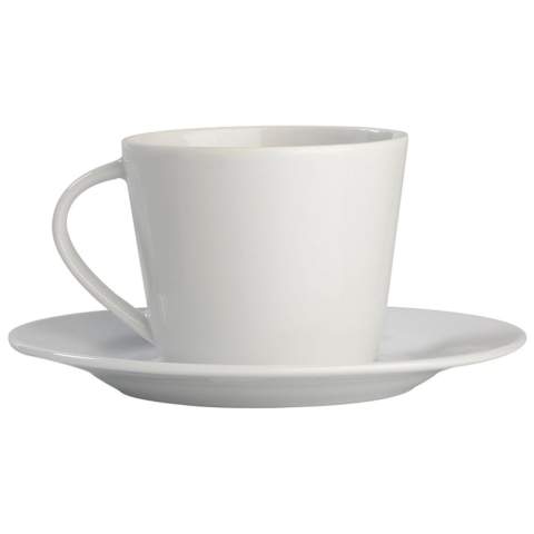 Tasse et soucoupe de haute qualité, 180 ml. Fabriquée en Europe. Résiste au lave-vaisselle et au micro-ondes. Marquage UV High Gloss (sérigraphie rotative) sur la tasse uniquement. Réponds aux normes alimentaires. Tous nos produits sont testés et certifiés, et répondent  aux normes sociales.