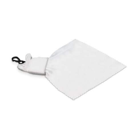 Keychain with microfiber cleaning cloth (150x150mm) for cleaning electronic displays or glasses. Including full-colour all-over imprint. Each packed in a polybag.