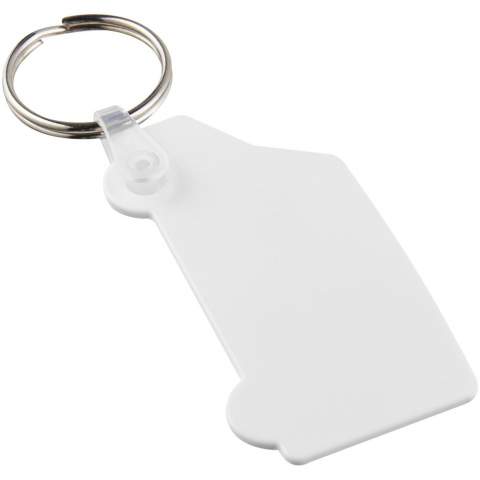 Witte busvormige sleutelhanger met metalen gesplitste sleutelring. De metalen lusring biedt een vlak profiel dat ideaal is voor de post.