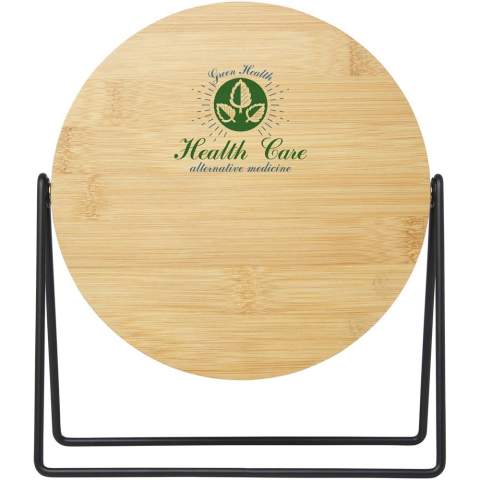 360-degree rotating mirror for placing on vanity or countertop. The mirror is made of bamboo that is sourced and produced following sustainable standards.
