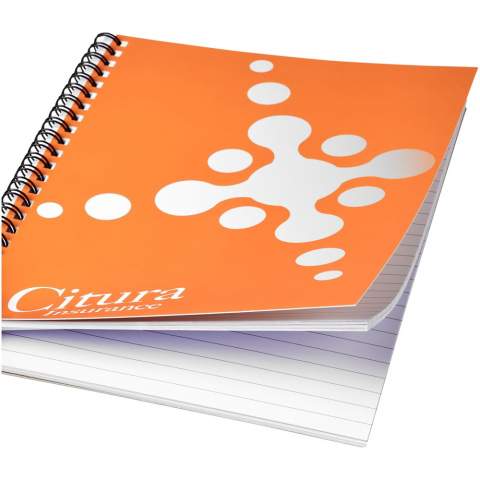 Desk-Mate® A4 spiral notebook. Includes 50 sheets blank paper (80 g/m2) and front cover (450 g/m2). The cover is tear- and waterproof. You can customise the pages of this versatile notebook with any design - so whether you want lined paper, squares or dots - anything is possible!