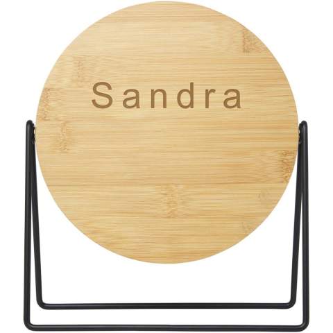 360-degree rotating mirror for placing on vanity or countertop. The mirror is made of bamboo that is sourced and produced following sustainable standards.
