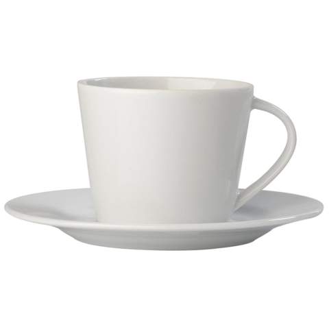 Tasse et soucoupe de haute qualité, 180 ml. Fabriquée en Europe. Résiste au lave-vaisselle et au micro-ondes. Marquage UV High Gloss (sérigraphie rotative) sur la tasse uniquement. Réponds aux normes alimentaires. Tous nos produits sont testés et certifiés, et répondent  aux normes sociales.