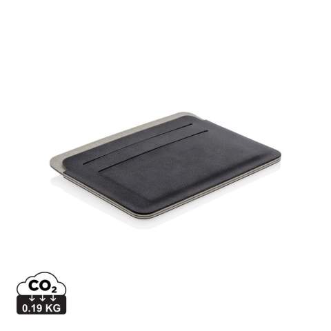 This ultra-thin, lightweight and secure RFID safe cardholder is a unique contemporary design. The RFID-blocking material protects against identity theft and electronic pickpocketing. 4 easy access card slots can hold up to 8 cards. Registered design®.  NFC (13.56 MHz) Blocking.