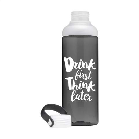 Stylish water bottle made of clear, high-quality Eastman Tritan™; BPA-free, environmentally conscious, durable and reusable. The bottle has a large opening, making it easy to clean. With PP screw cap with a small, sealable drinking opening. With handy carrying strap. Leak-proof. Capacity 600 ml.