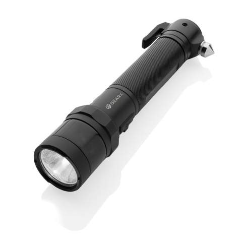 Heavy-duty car safety tool made with RCS certified recycled Aluminum and ABS. Total recycled content: 59% based total item weight. RCS certification ensures a completely certified supply chain of the recycled materials.  The torch uses a re-chargeable A-grade 2000 mah lithium battery so no need to replace the batteries. Simply re-charge via your USB socket. With powerful 500 lumen torch with beam up to 100 metres. The led light has 4 modes (100%,50%, 30% and flashing) With red emergency LED that can operate in 3 modes ( quick flash, slow flash and SOS).  With integrated belt cutter and window hammer. With magnet to attach it to a magnetic surface. Operating time on one charge: 2 hours. IPX 4 waterproof.<br /><br />Lightsource: LED<br />LightsourceQty: 9<br />PVC free: true
