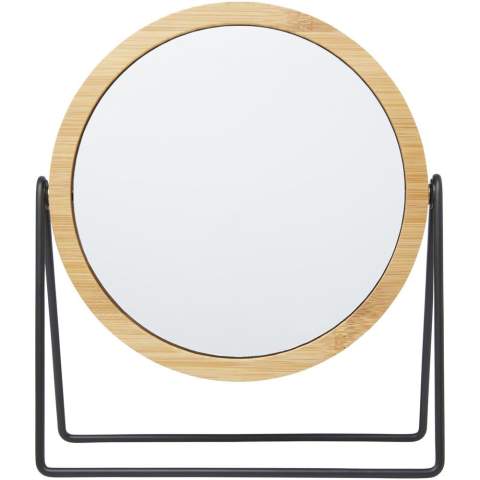 360-degree rotating mirror for placing on vanity or countertop. The mirror is made of bamboo that is sourced and produced following sustainable standards.

