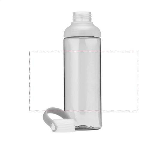 Stylische Wasserflasche aus klarem, hochwertigem Eastman Tritan™: BPA-frei, umweltbewusst, nachhaltig und wiederverwendbar. Die Flasche hat eine großzügige Öffnung und ist daher leicht zu reinigen. Mit PP-Schraubverschluss mit kleiner, verschließbarer Trinköffnung. Mit praktischer Trageschlaufe. Auslaufsicher. Fassungsvermögen: 600 ml.