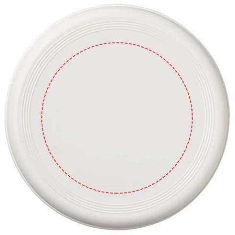 Stevige frisbee gemaakt van gerecycleerd post-consumer plastic. De frisbee heeft een gespikkelde afwerking vanwege de aard van het gerecyclede materiaal. Voldoet aan EN71. Niet geschikt voor kinderen jonger dan drie jaar.