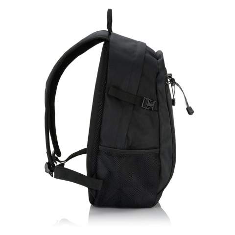 600D and 1680D polyester outdoor backpack with one large main compartment. Comfortable padded backpanel. Side mesh pockets can hold a water bottle or extra gear. PVC free.<br /><br />PVC free: true