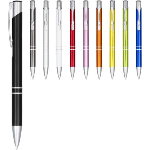 Kugelschreiber mit Klickmechanismus, Aluminiumschaft, ABS-Teilen und Stahlclip. Der Stift ist in einer Vielzahl von Farben erhältlich und hat eine eloxierte Oberfläche, die ihm einen markanten Glanz verleiht. Das umfangreiche und beliebte Moneta-Sortiment ist in vielen verschiedenen Stilen und Ausführungen erhältlich.