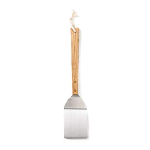 A solid stainless steel spatula, perfect for frying fish or pizza. Ash wood handle.