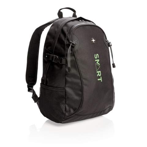 600D and 1680D polyester outdoor backpack with one large main compartment. Comfortable padded backpanel. Side mesh pockets can hold a water bottle or extra gear. PVC free.<br /><br />PVC free: true