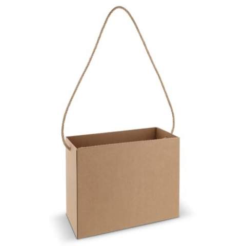 Cardboard horizontal gift bag. Sustainable, authentic and unique. With heavy natural jute handles. Made in Europe.