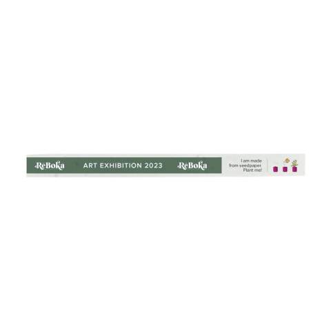 WoW! Un bracelet de festival fabriqué à partir de papier ensemencé 100% recyclé et recyclable. Peut être planté pour faire pousser des fleurs après utilisation. Avec une fermeture à bande adhésive. Incl. l'impression en couleur sur 1 côté. La solution idéale pour contrôler l'accès aux événements et festivals. Promotionnel et fonctionnel. Un mélange de graines de fleurs est collé entre deux couches de vieux papiers recyclés (40 g/m²). Lorsque l'événement est terminé, vous pouvez planter le bracelet biodégradable et voir les graines pousser en fleurs.  Le mélange de fleurs des champs se compose de : Feverfew (Grande Camomille) – Veilweed – Snapdragon (Muflier) – Crooked Flower – Silver Shield (Plectranthus argentatus) – Mexican (Dahlia) – Petunia – Salvia – Summer Azalea (Rhododendron) – Ice Flower. Un cadeau écologique qui contribue également au maintien d'une population d'abeilles en bonne santé.