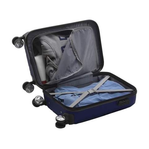 Trendiger, leichter Trolley aus 100% ABS in Metalloptik. Mit geräumigem Hauptfach, 4 Doppelrädern, erweitertem Metallgriff und Schloss. Capacity approx. 35 litres.