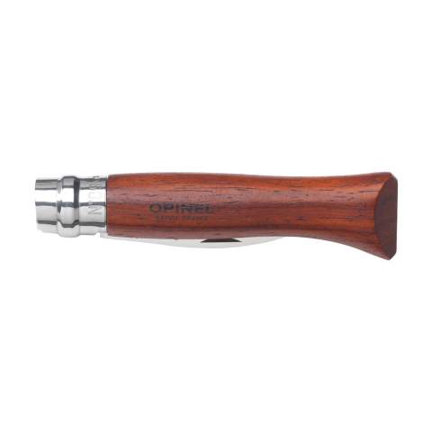 Pocket-sized oyster knife from the Opinel brand. The short, strong and pointed blade, made from stainless steel, is only sharp at the tip. Very useful for opening hollow and flat oysters. The handle is made from Padouk hardwood and is resistant to moisture. When opened, the knife has a length of 18 cm and is secured with a Virobloc® system lock. Includes a booklet with tips & tricks. Made in France. Please note local rules may apply regarding the possession and/or carrying of knives or multitools in public. Each item is individually boxed.
