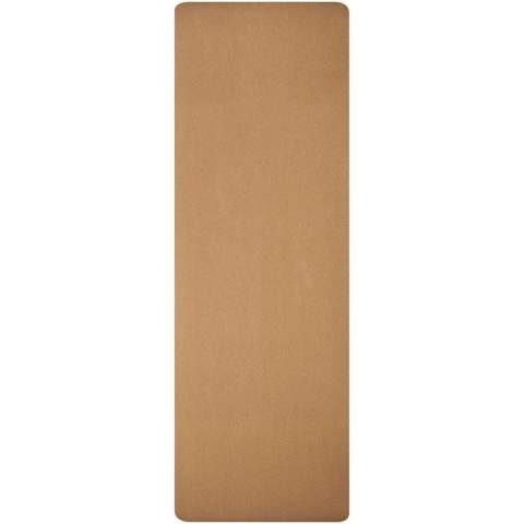 Yoga mat made from cork offering stability and prevents slipping, making it easier to maintain yoga poses with confidence. Cork is a natural material derived from the bark of cork oak trees. It is often used in various products due to its unique properties, such as being lightweight, durable, more sustainable and providing a non-slip surface. It has a natural texture that provides excellent grip, even when the mat becomes slightly moist from sweat during yoga practice. Size: 183 x 60 x 0.3 cm. The strap is made of polyester and the sleeve is made of recycled kraft paper. 