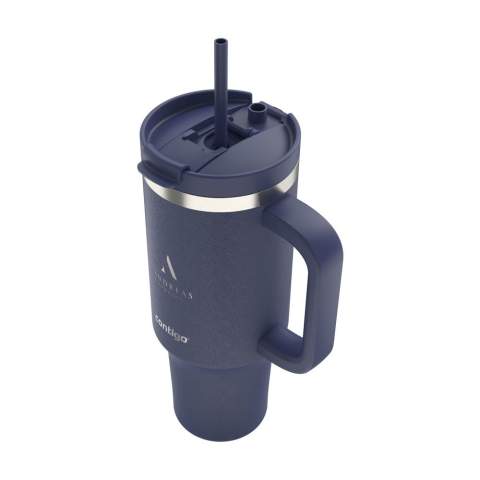 Large, double-walled Contigo® stainless steel drinking cup with generous plastic handle. The multifunctional plastic screw cap has a lockable drinking opening and an opening with a straw. When closed, the lid is leak proof. Suitable for cold drinks (not for carbonated drinks). THERMALOCK™ technology keeps drinks cool for up to 29 hours. Without the straw, the temperature is maintained thanks to the silicone seal in the lid. The cup has a matt, scratch-resistant coating. The conical, narrow base means the cup fits into almost any cup holder, making it perfect for on the go. Easy to clean. The cup, lid and straw are dishwasher-safe (place in the top rack). Odourless and taste-free. Stay hydrated all day long with this huge tumbler. Capacity 1,200 ml.    STOCK AVAILABILITY: Up to 1000 pcs accessible within 10 working days plus standard lead-time. Subject to availability.    Contigo: The best in quality, design and technology. Immediately recognisable by its sleek and stylish design, strong and solid. Comes with a 2-year manufacturer's warranty.
